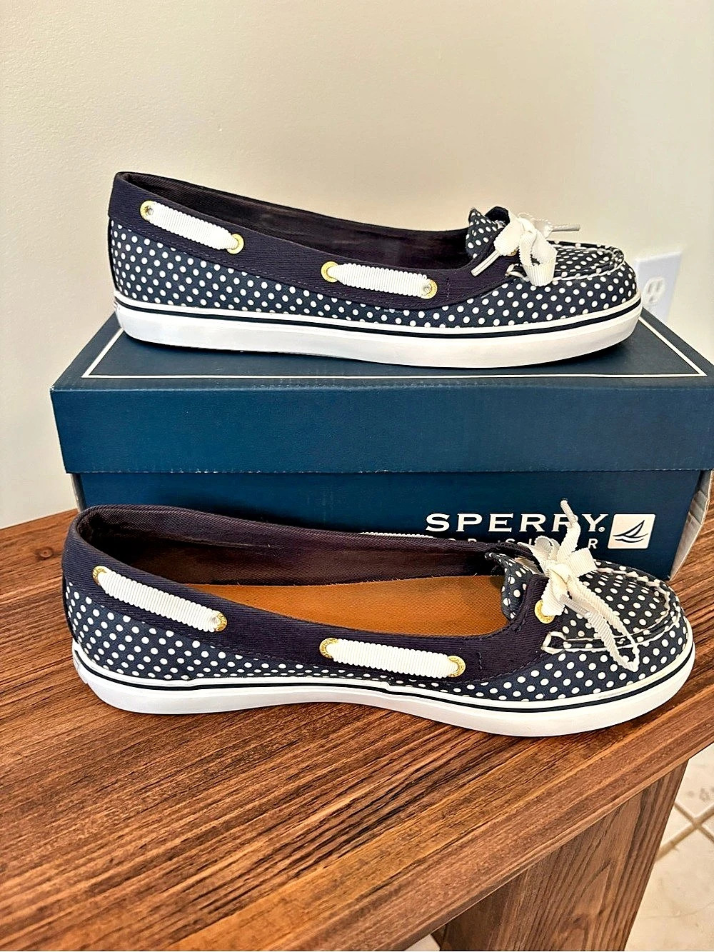 Sperry Hailey Navy Dots Polka Dot Boat Shoes US 7.5
